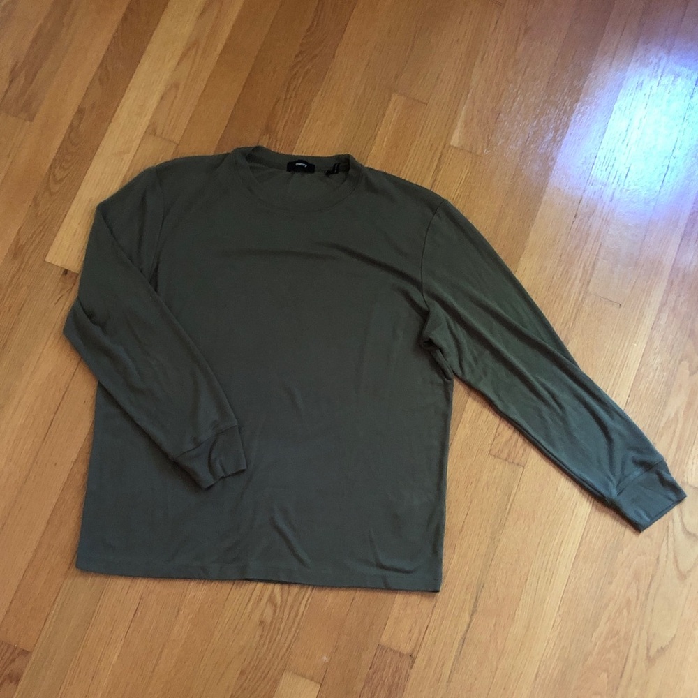 Theory Olive Green Long Sleeve Crewneck Shirt